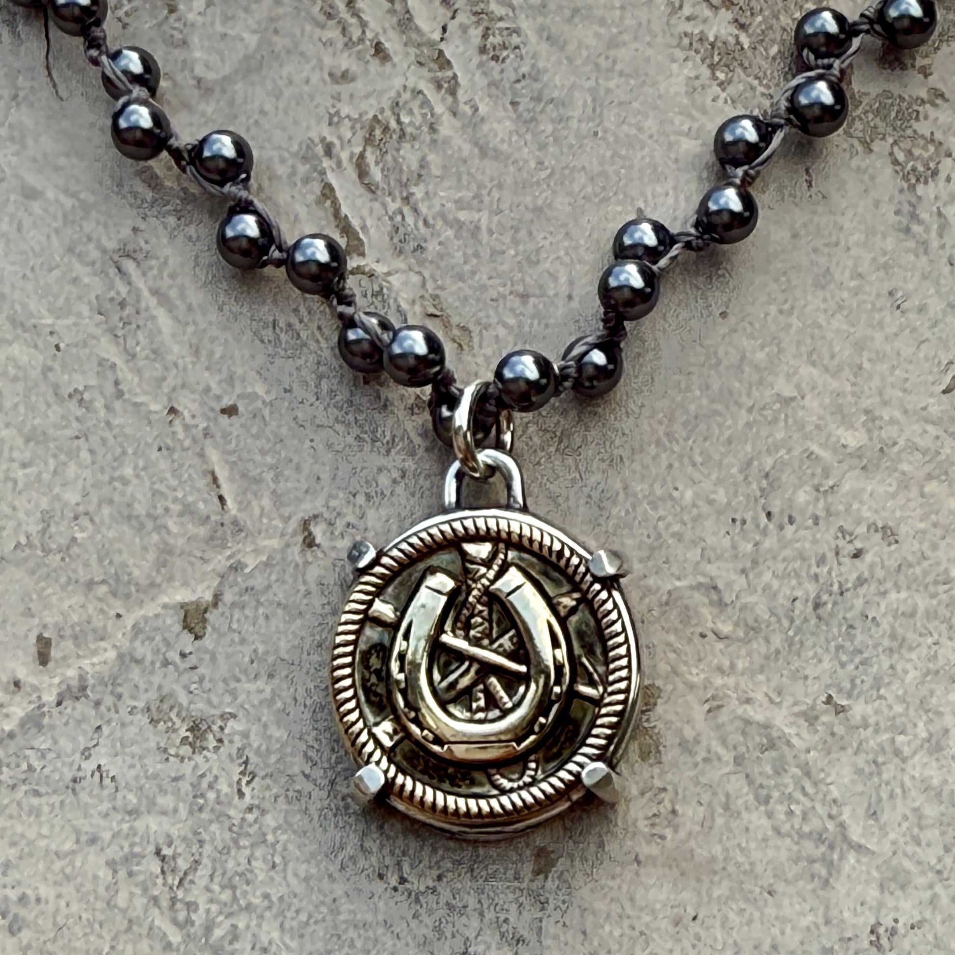 Brass Horseshoe Button Necklace