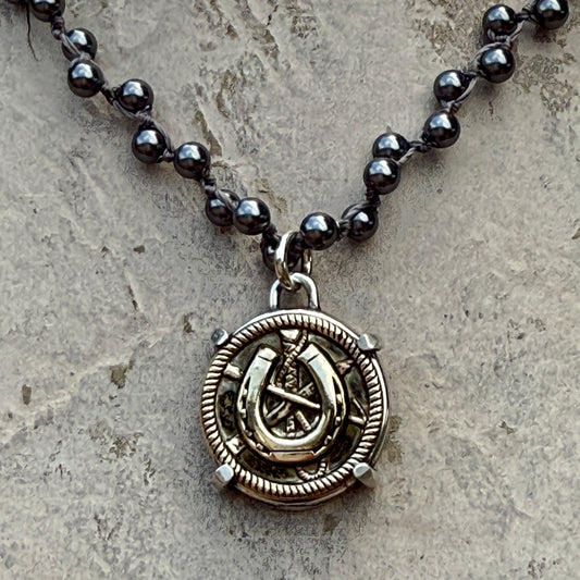Brass Horseshoe Button Necklace