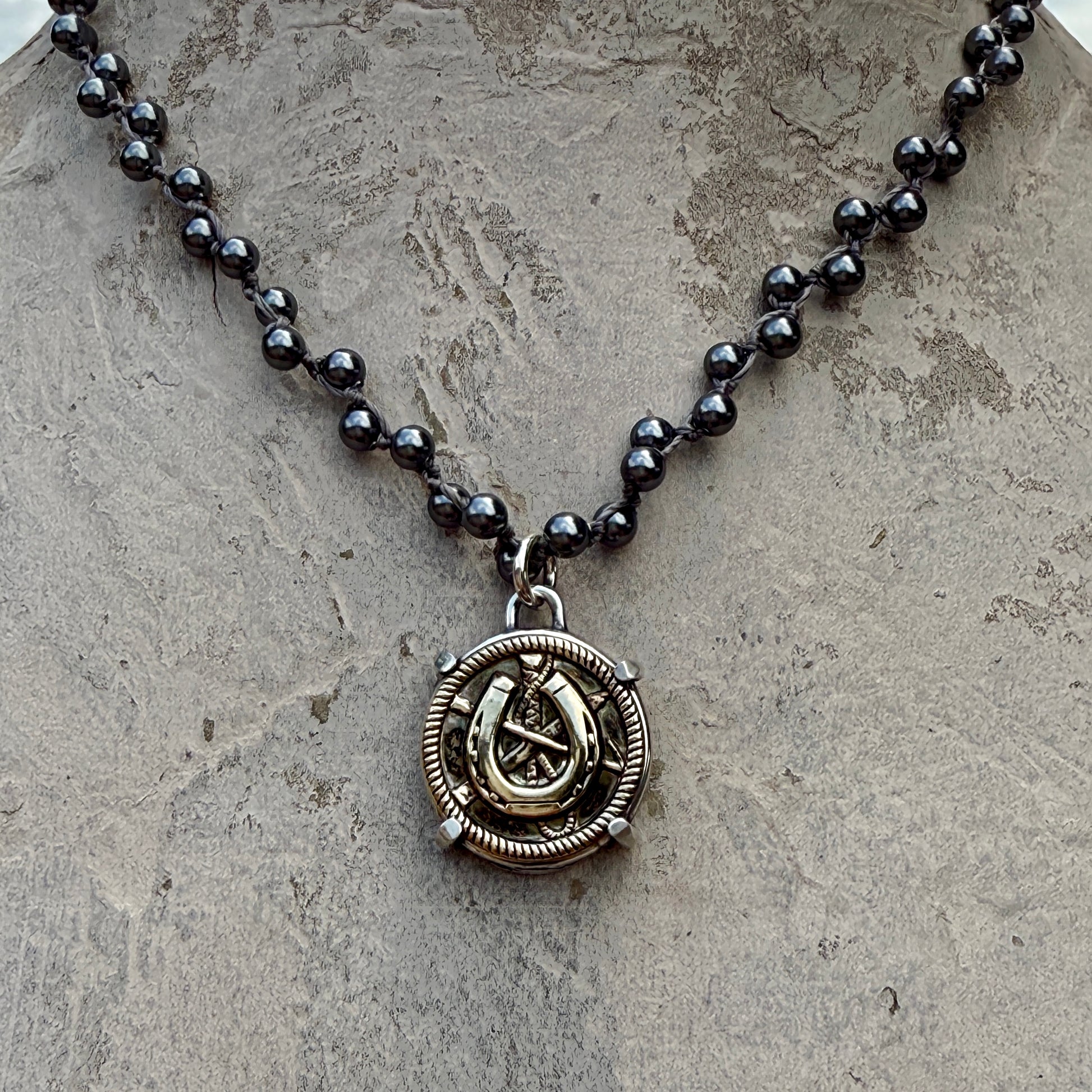 Brass Horseshoe Button Necklace
