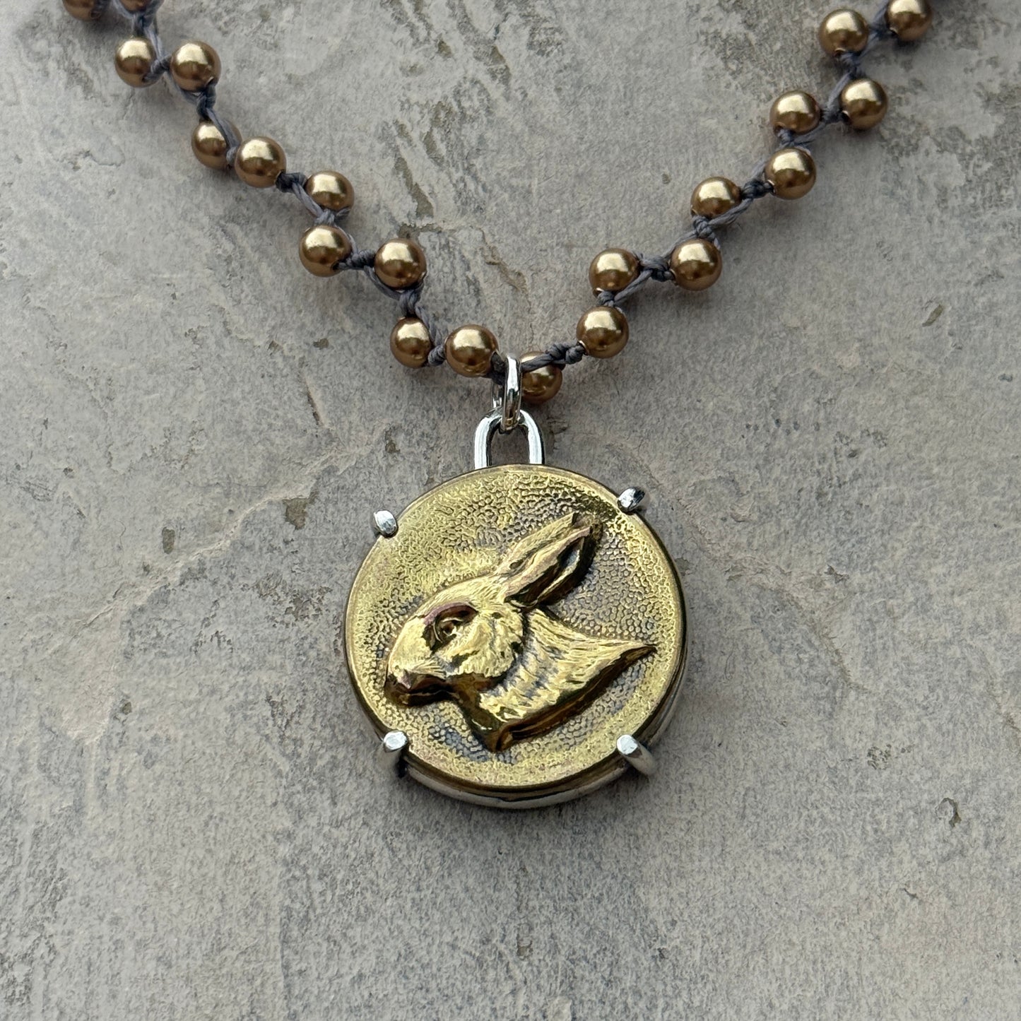 Brass Hare Button Necklace