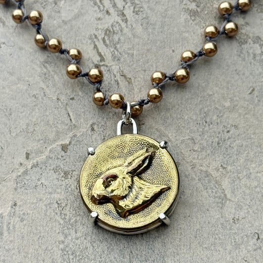 Brass Hare Button Necklace