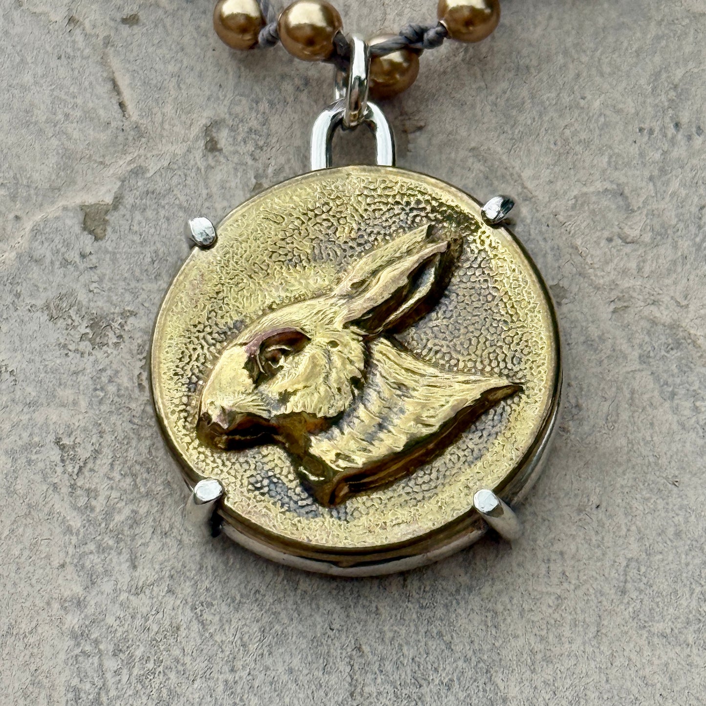 Brass Hare Button Necklace