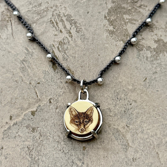 Little Lovely Sepia Scrimshaw Fox Necklace