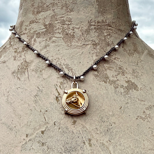 Vintage Horse Medallion Necklace on Hand-Crocheted Cord