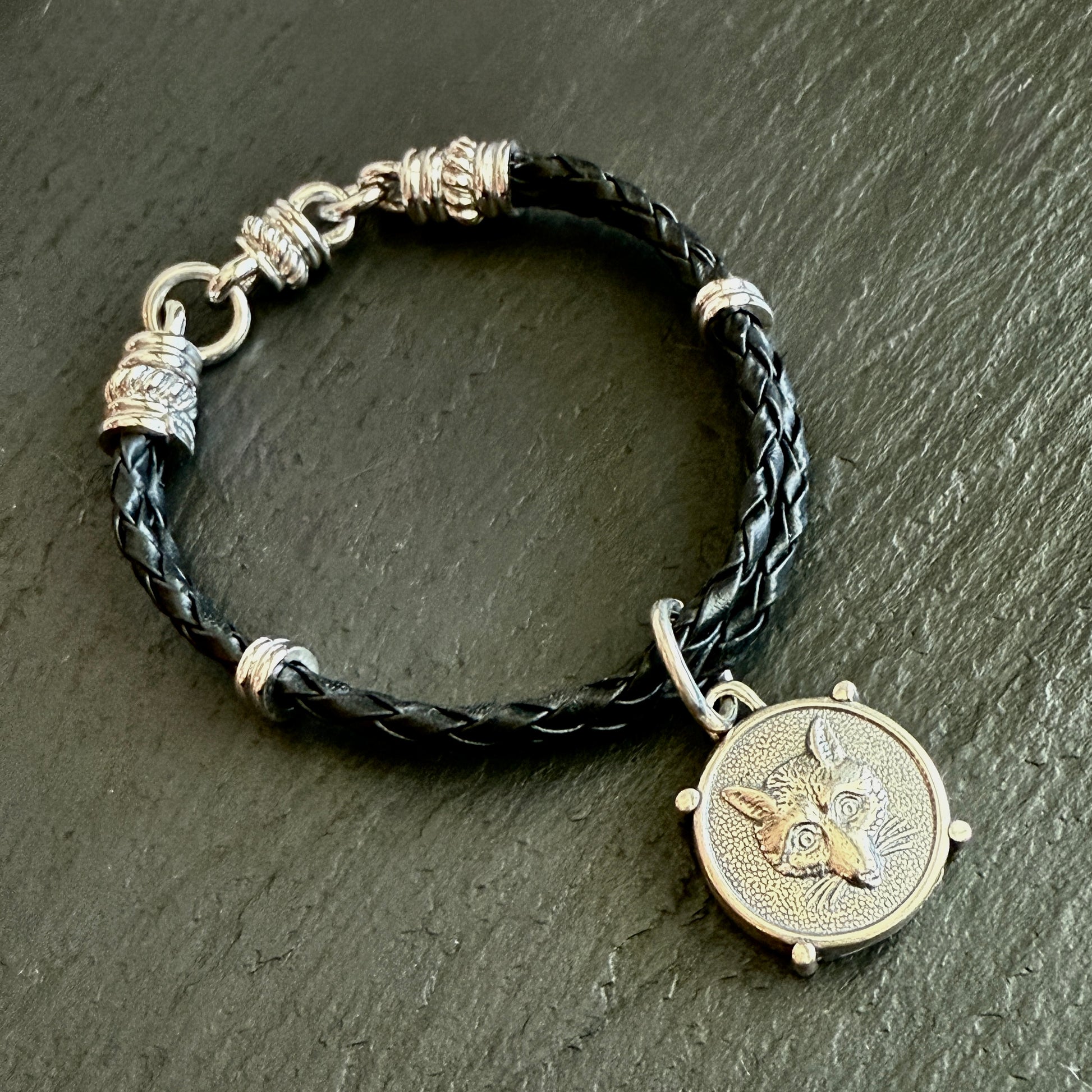 Braided Leather Fox Mask Bracelet