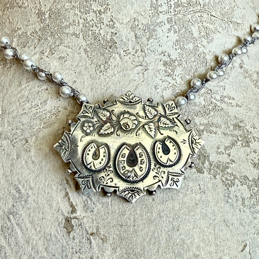 Vintage Triple Horseshoe Pin Necklace