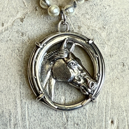 Vintage Sterling Horse Head and Horseshoe Necklace