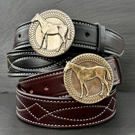 Basketweave Horse Belt Buckle (fits up to 1.5" belt)