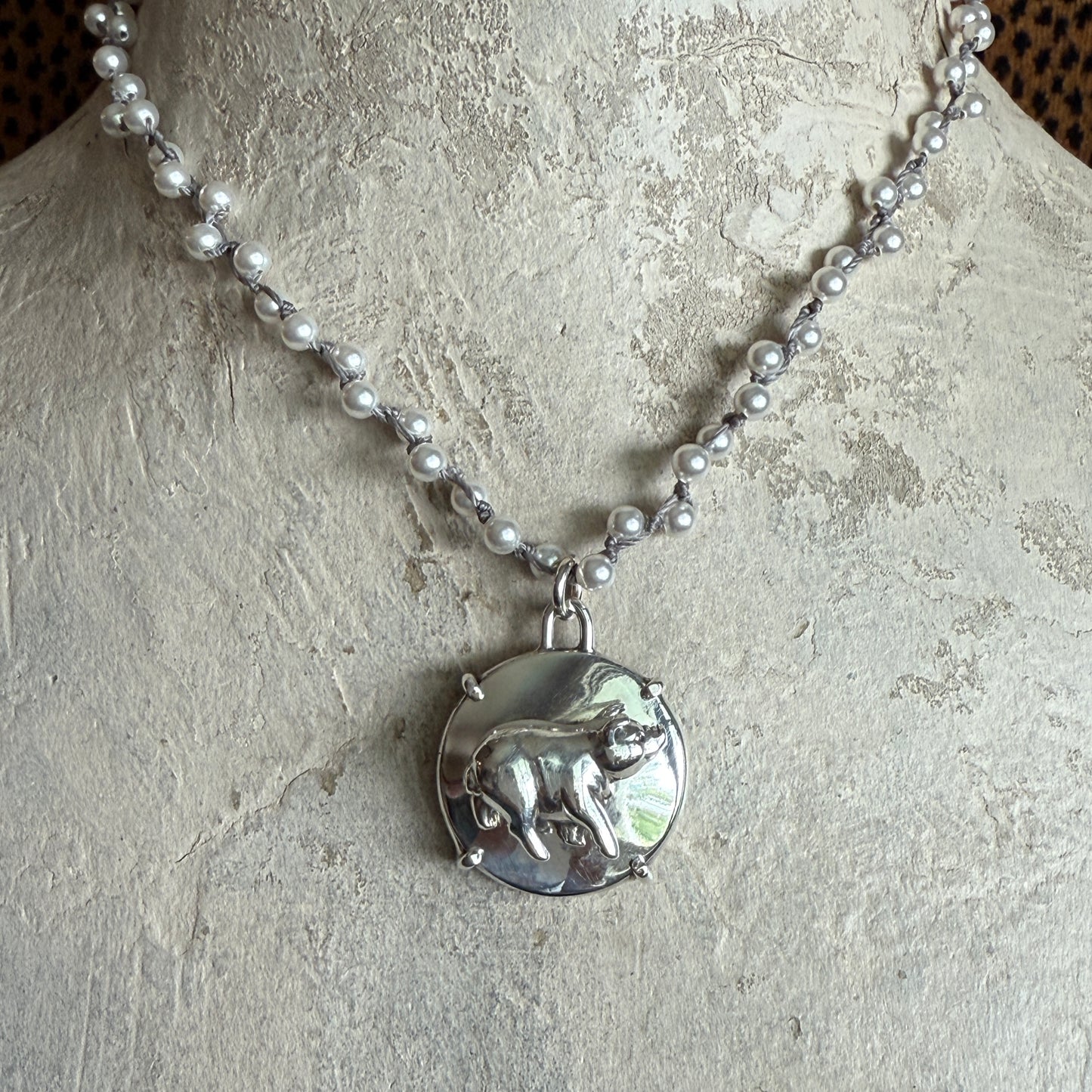 Solid Sterling Silver Pig Button Necklace