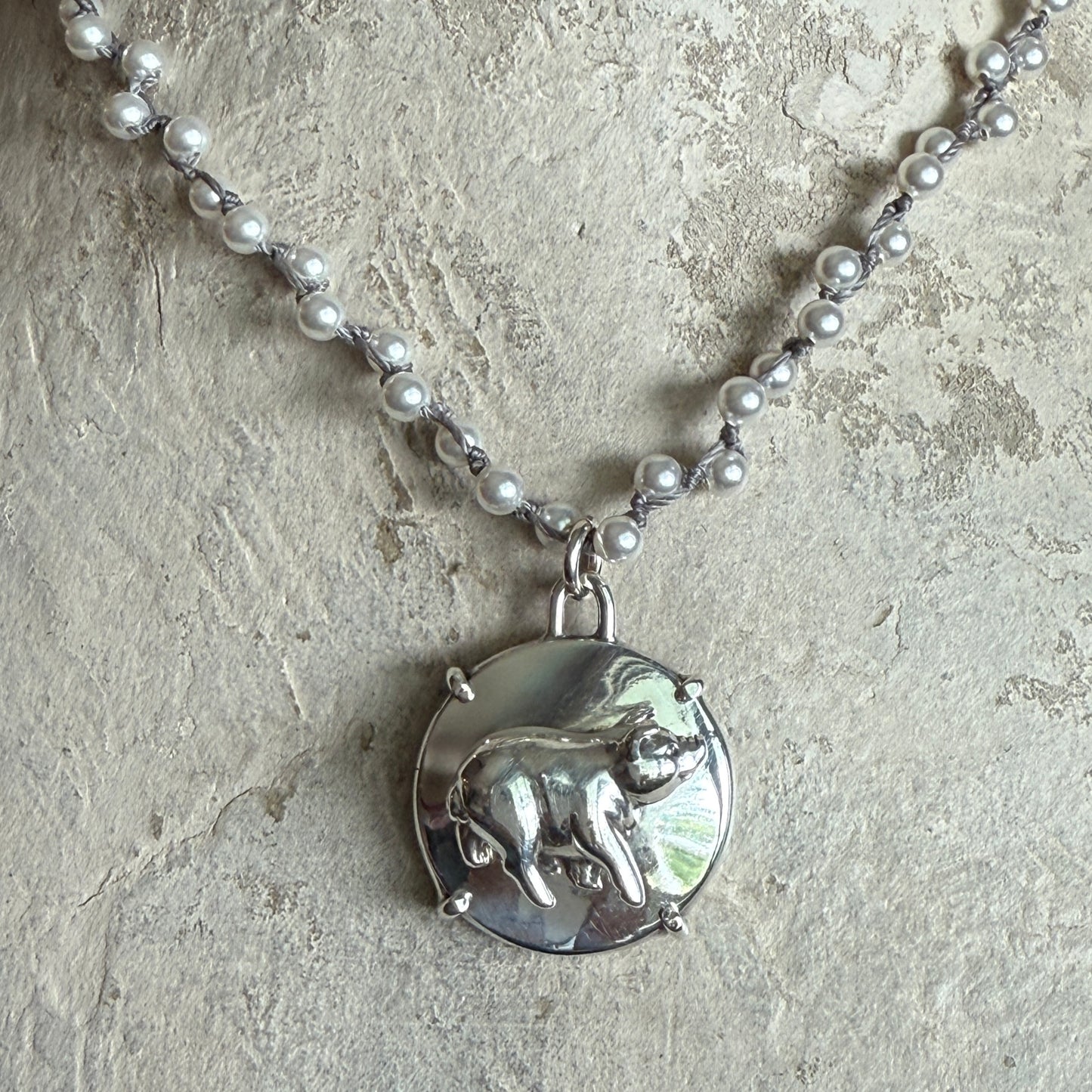 Solid Sterling Silver Pig Button Necklace