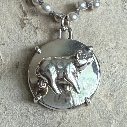 Solid Sterling Silver Pig Button Necklace