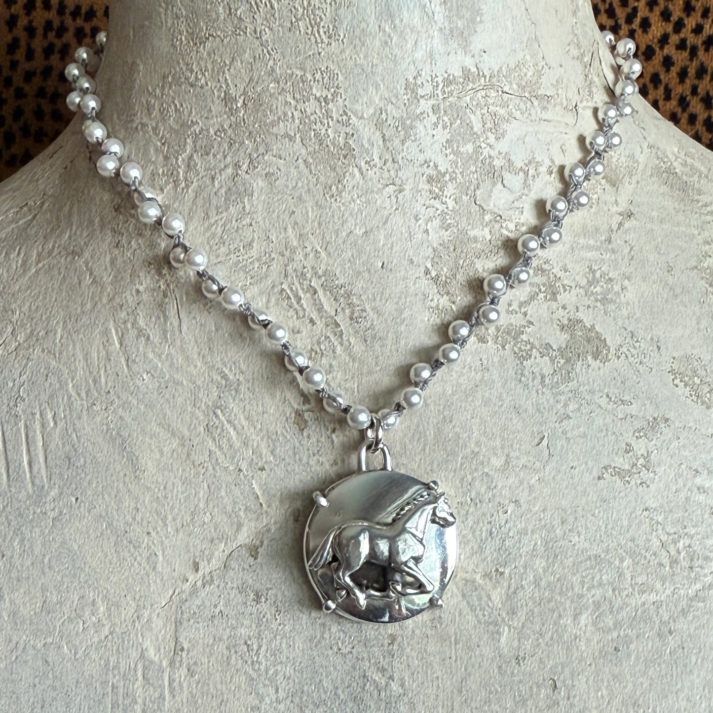 Solid Sterling Silver Horse Button Necklace
