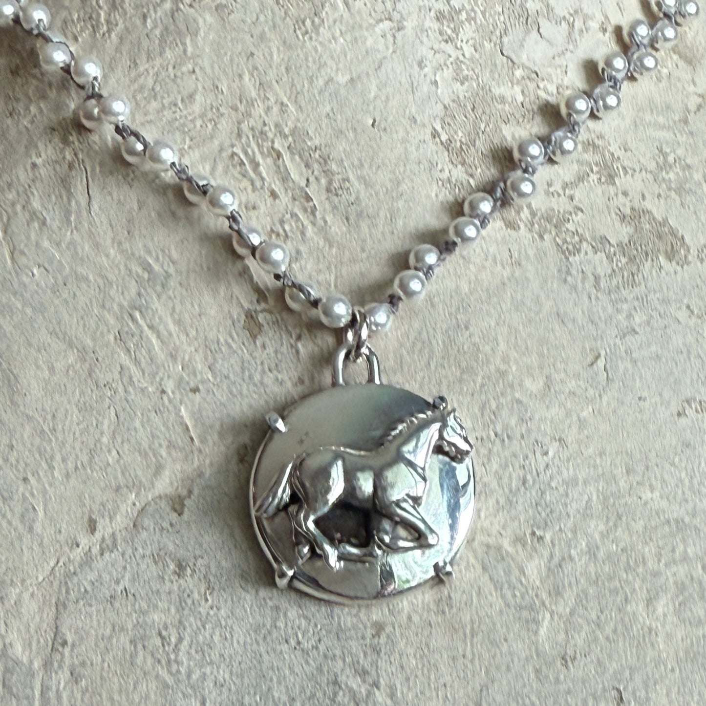 Solid Sterling Silver Horse Button Necklace