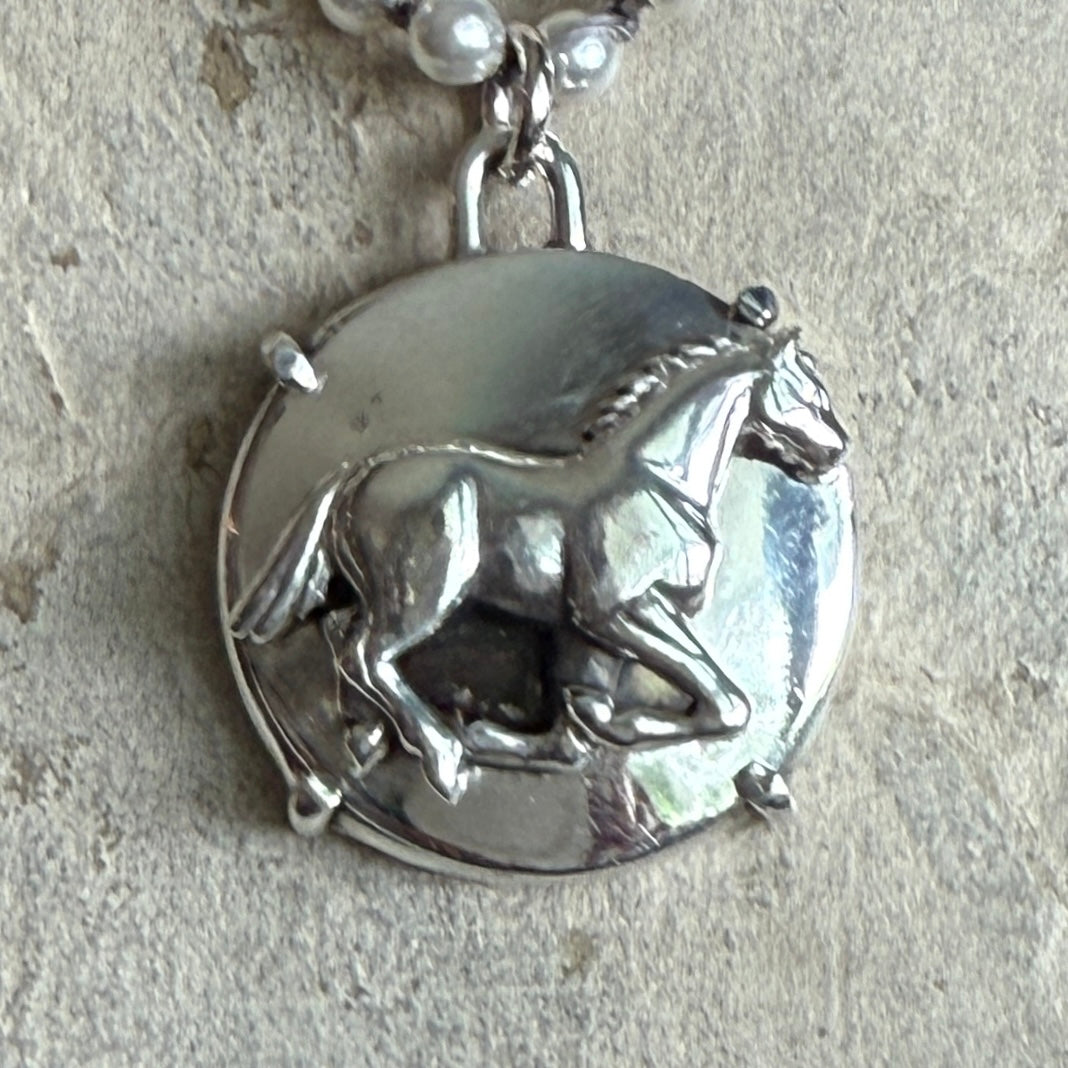 Solid Sterling Silver Horse Button Necklace