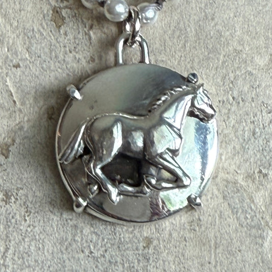 Solid Sterling Silver Horse Button Necklace