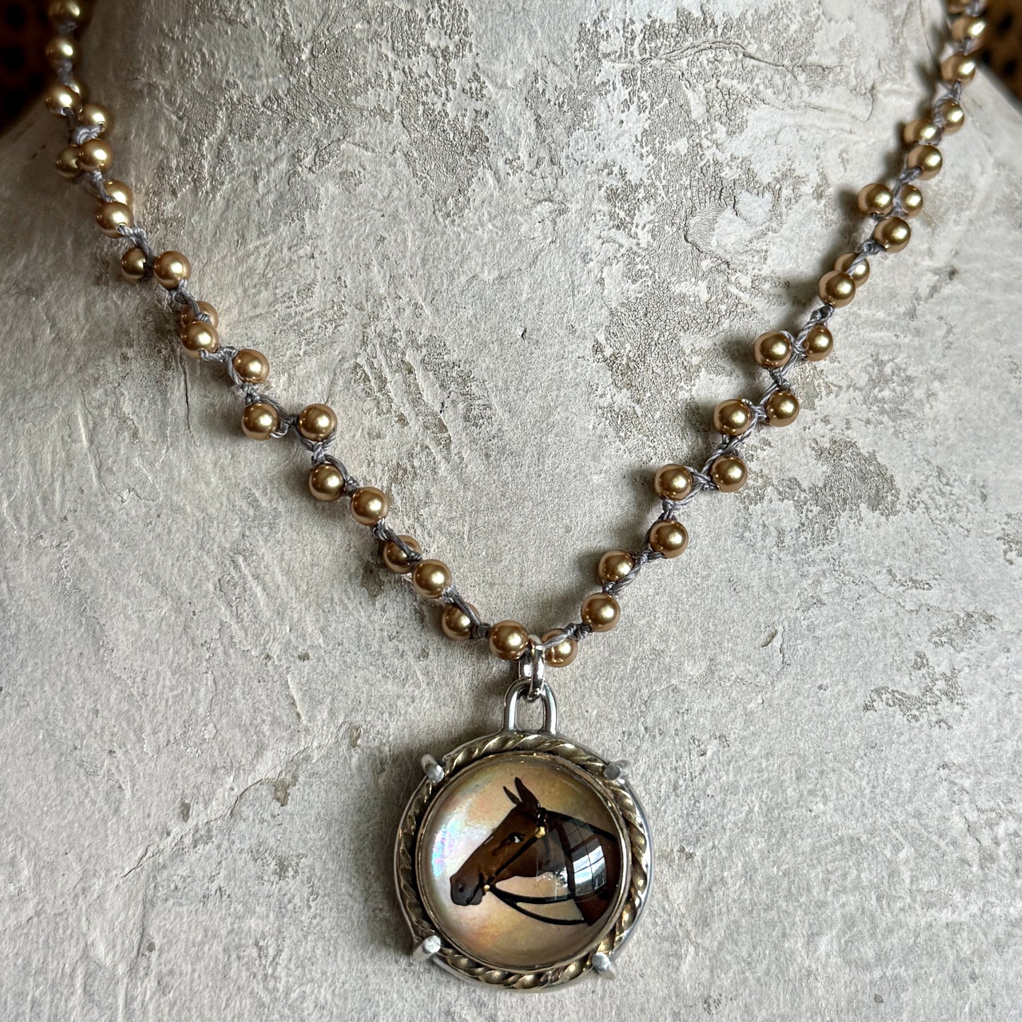 Large Crystal Horse Head Intaglio Necklace