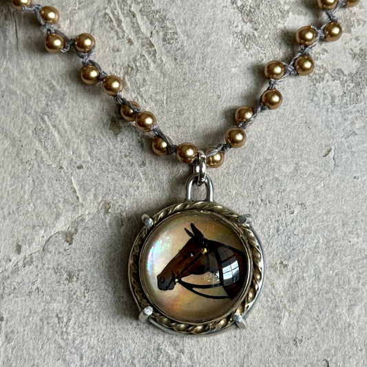 Large Crystal Horse Head Intaglio Necklace