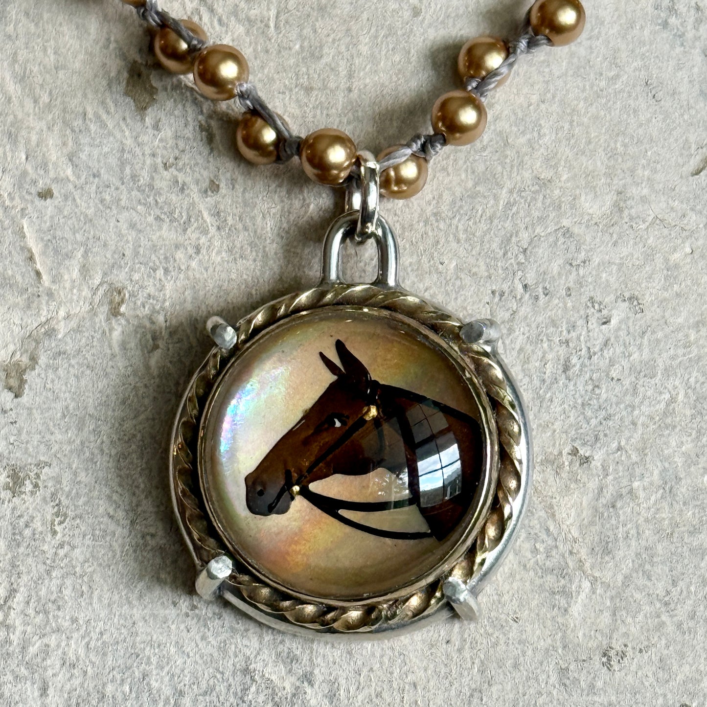 Large Crystal Horse Head Intaglio Necklace