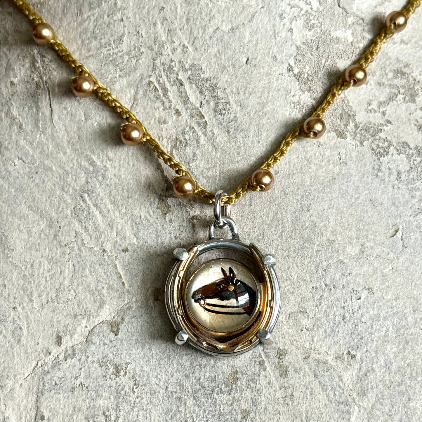 Little Lovely Crystal Horse Head in Horseshoe Necklace
