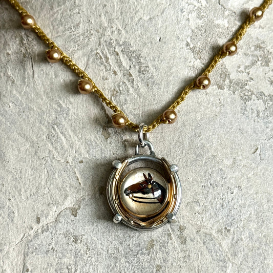 Little Lovely Crystal Horse Head in Horseshoe Necklace