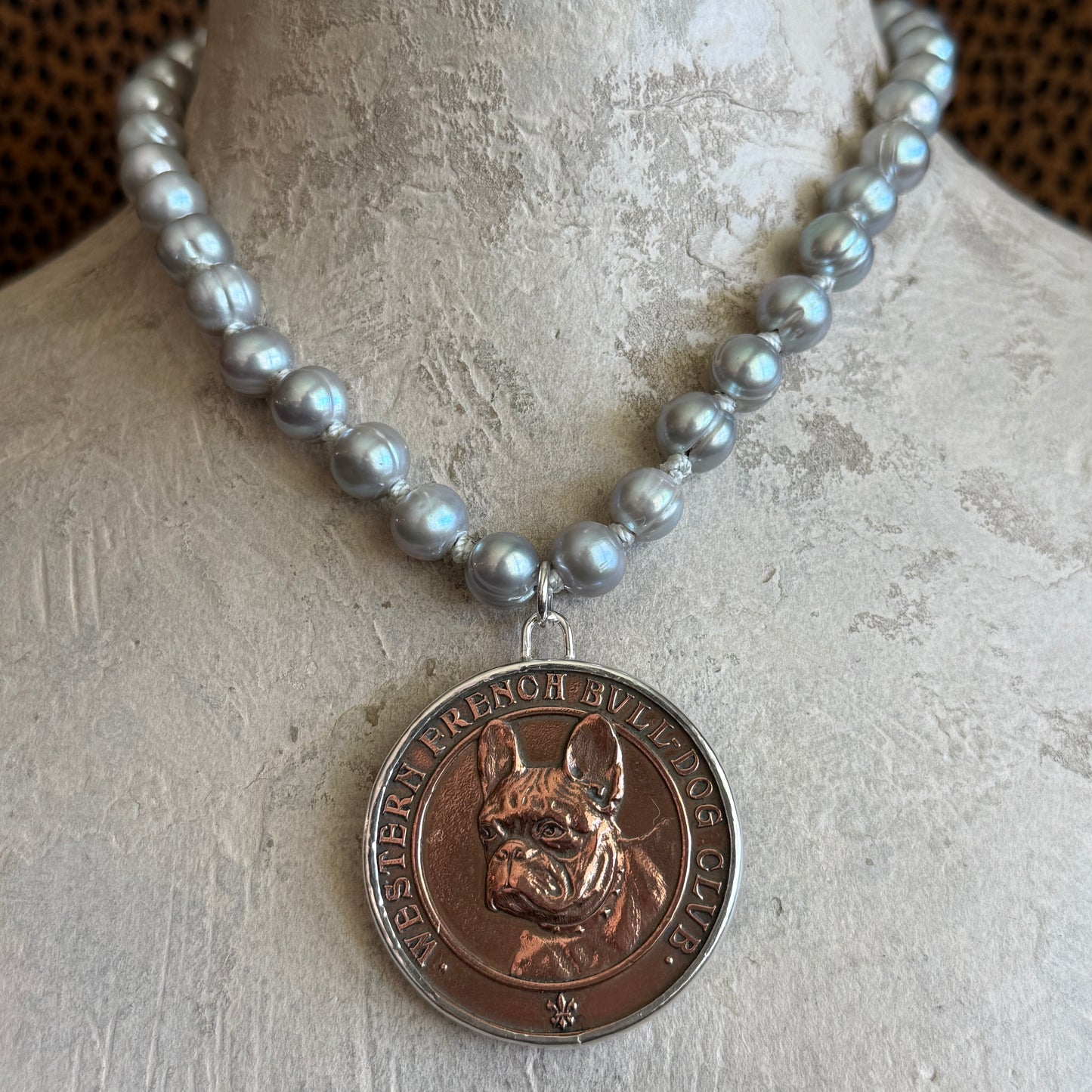 French Bulldog Medals on Freshwater Pearls