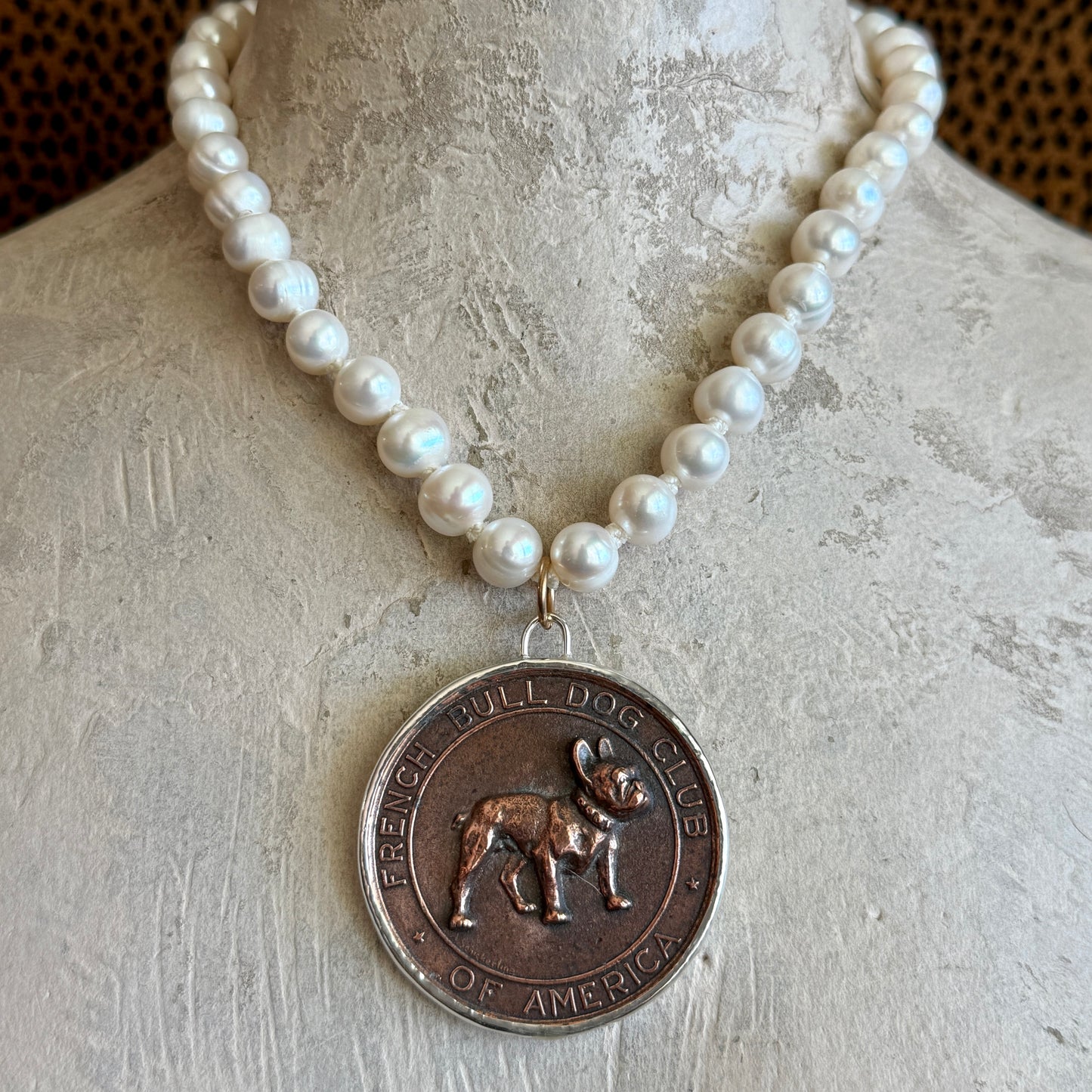 French Bulldog Medals on Freshwater Pearls