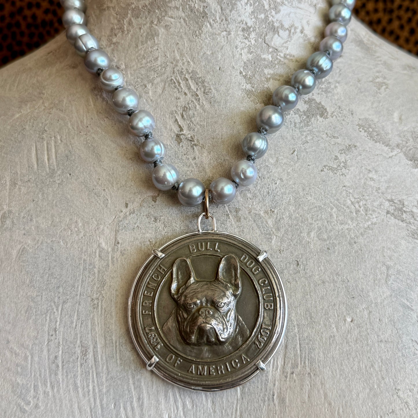 French Bulldog Medals on Freshwater Pearls