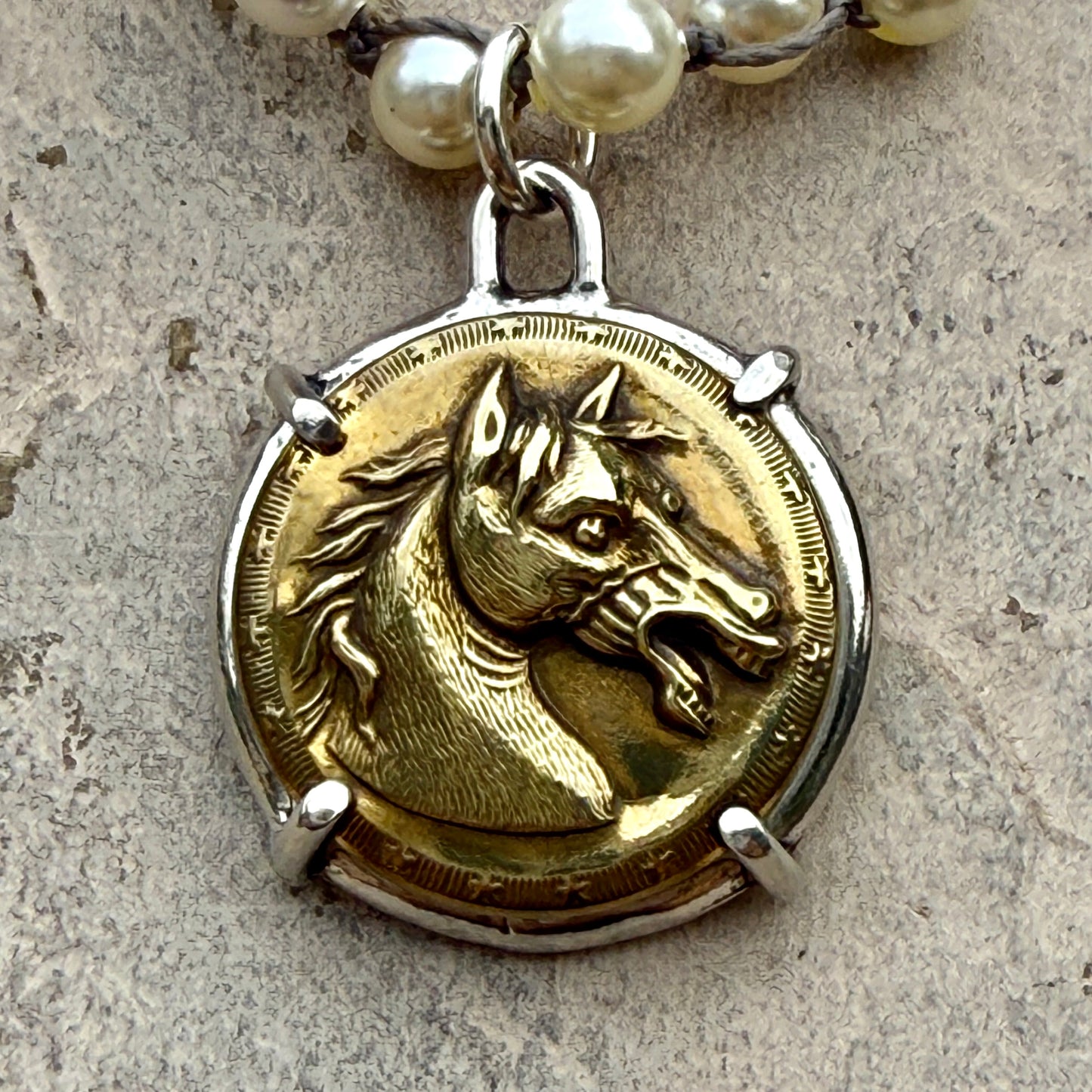 Brass Baroque Horse Button Necklace