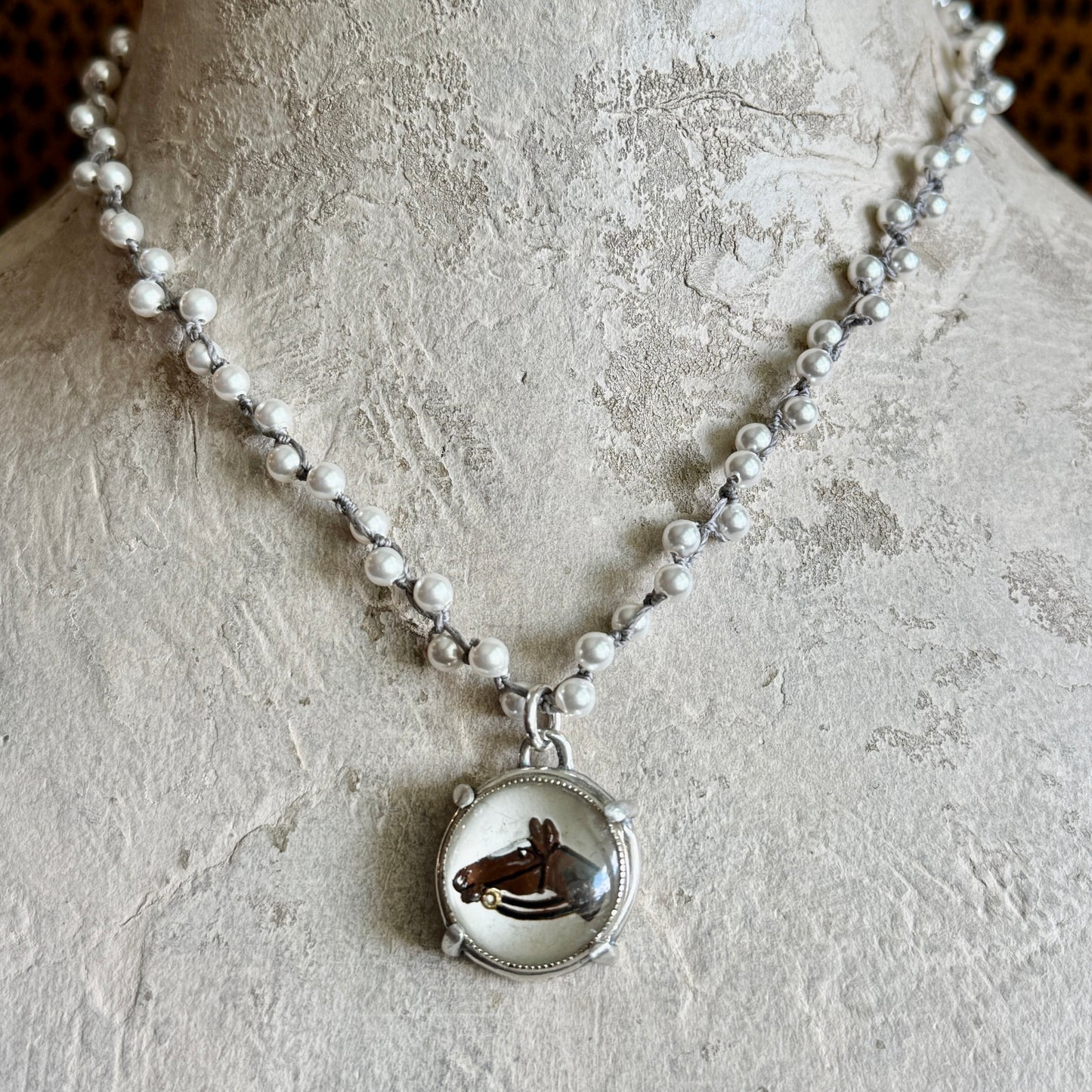 Large Crystal Horse Head Intaglio Necklace