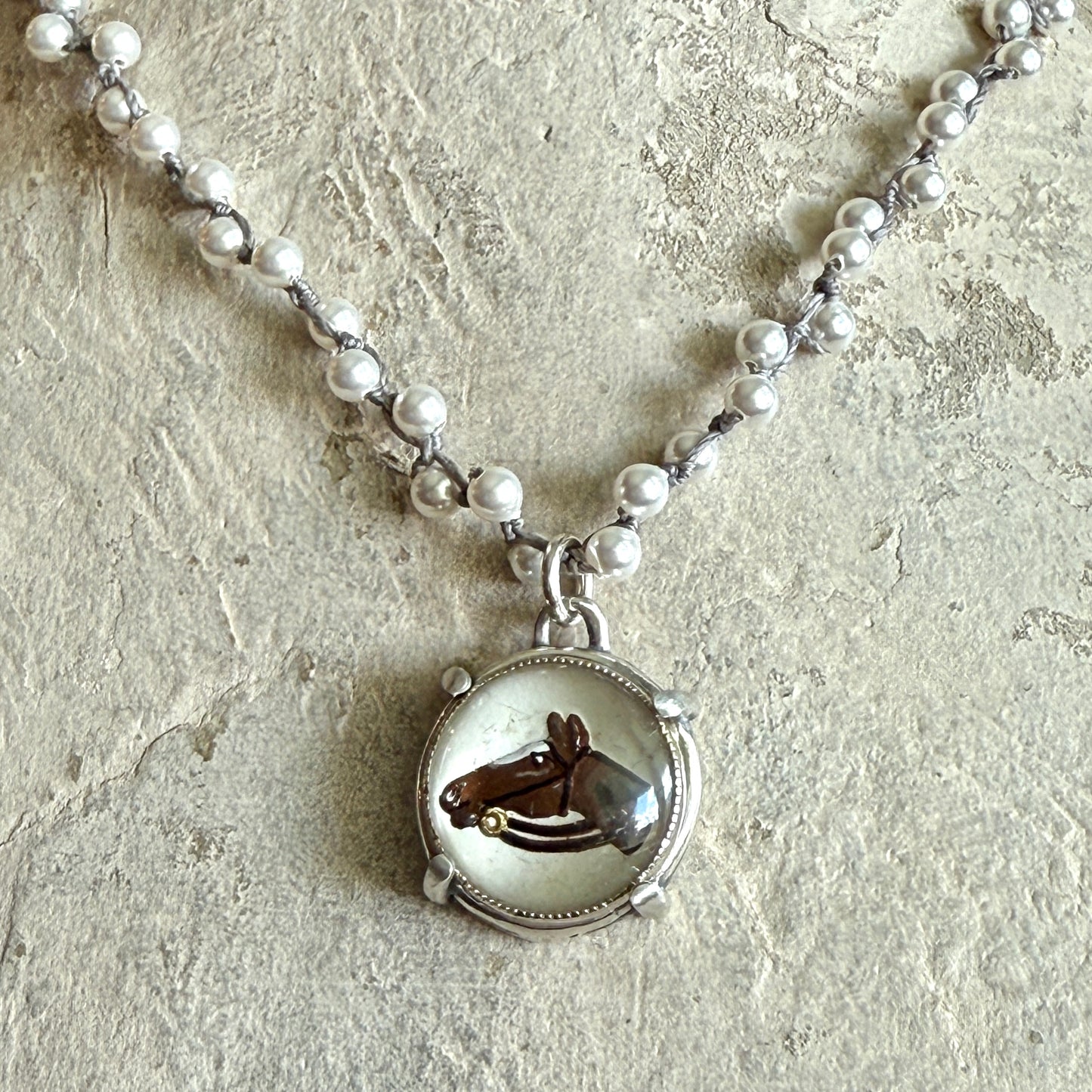 Large Crystal Horse Head Intaglio Necklace