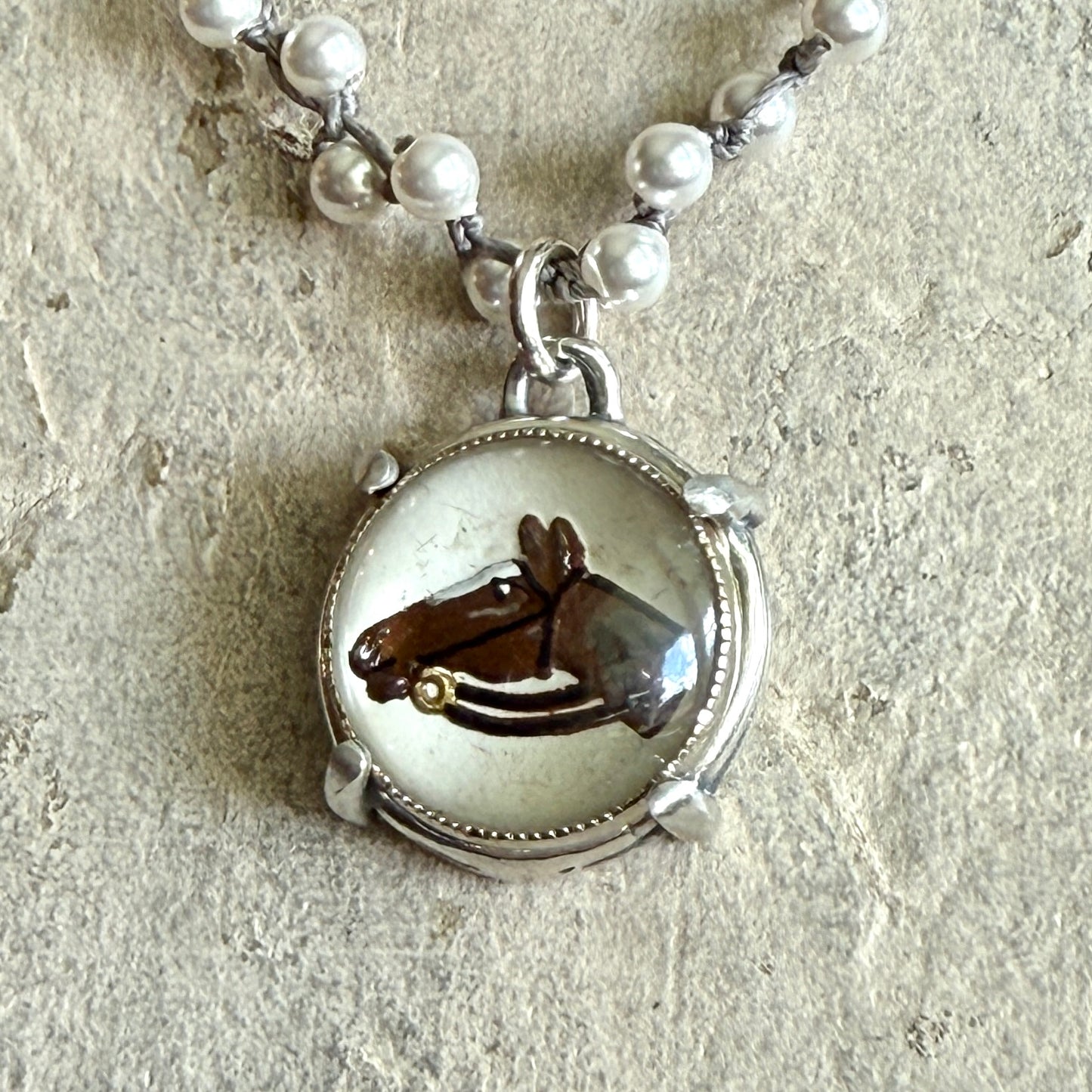 Large Crystal Horse Head Intaglio Necklace