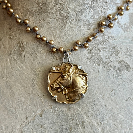 Gilded Brass Horsehead Button Necklace