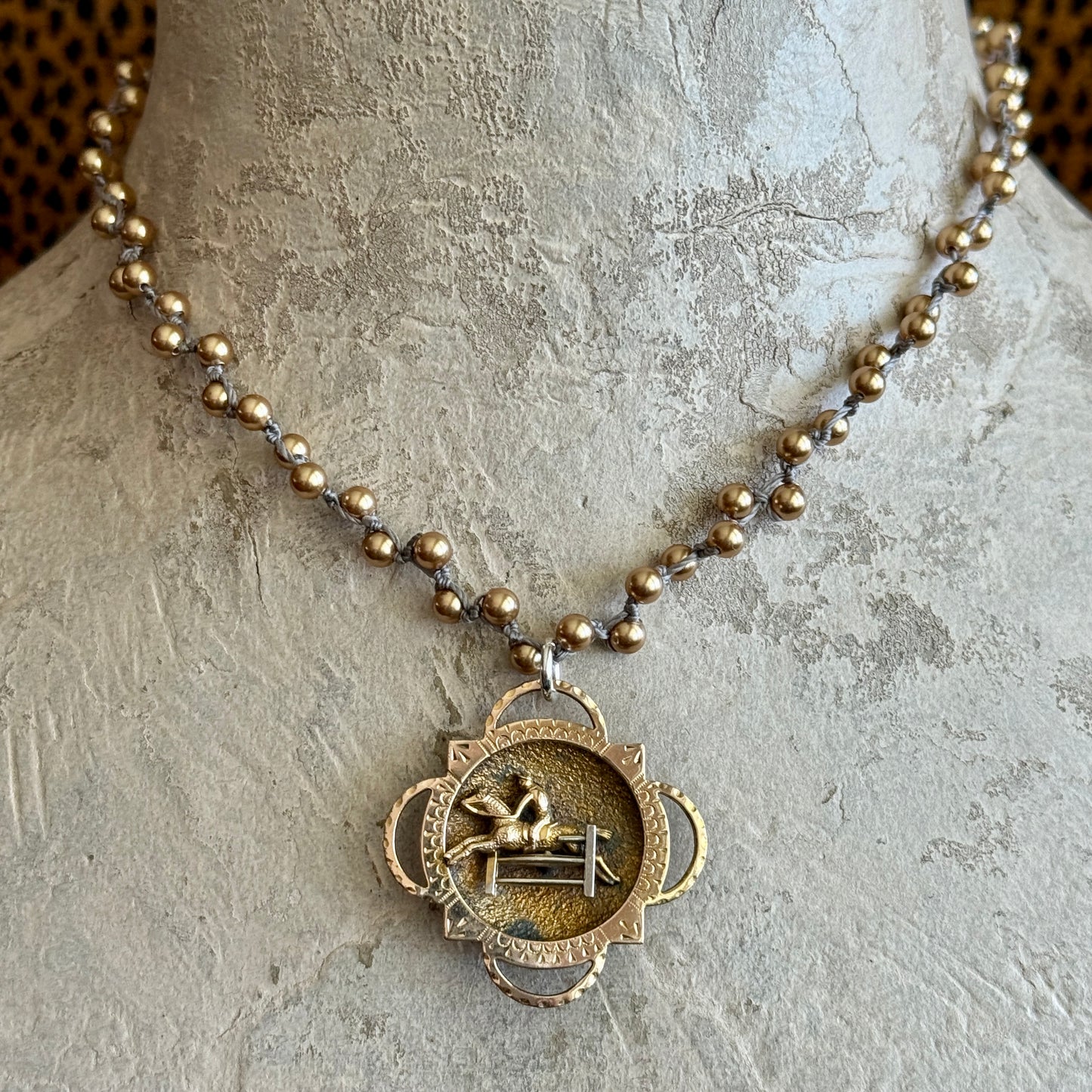 Brass Brooch Jumping Horse Necklace