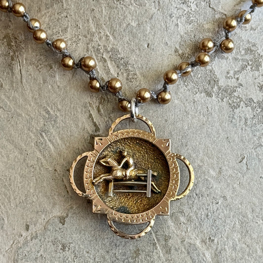 Brass Brooch Jumping Horse Necklace
