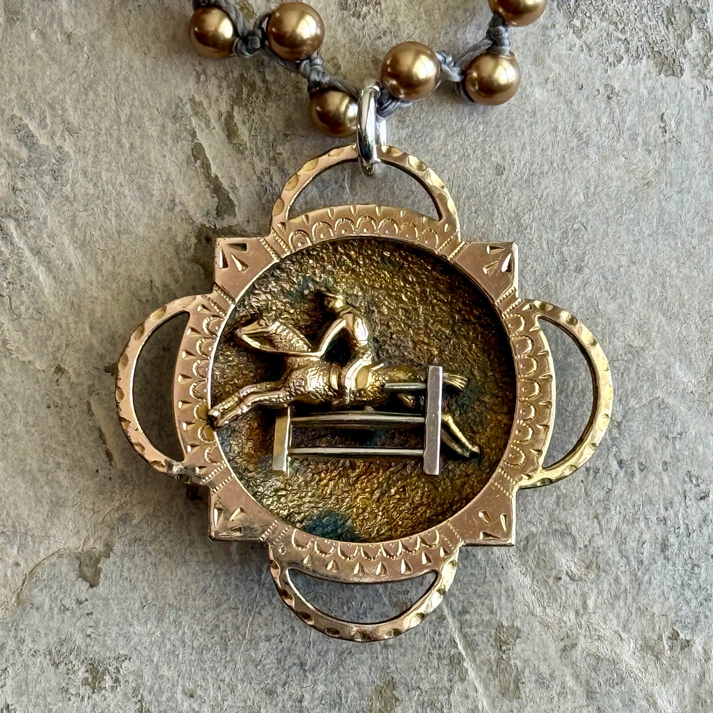 Brass Brooch Jumping Horse Necklace