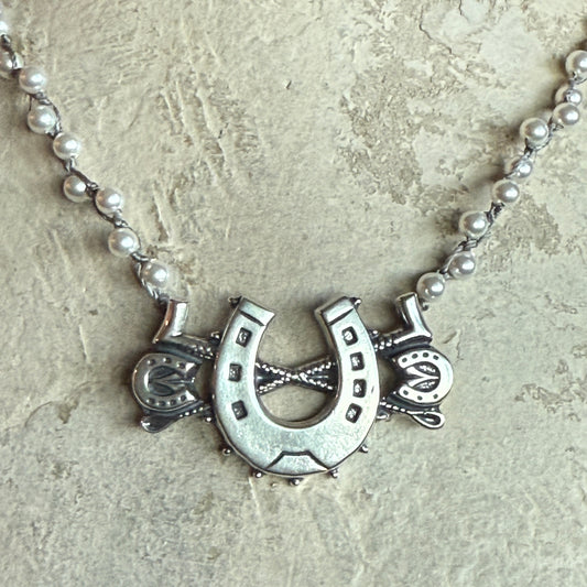 Triple Luck on Pearl Necklace