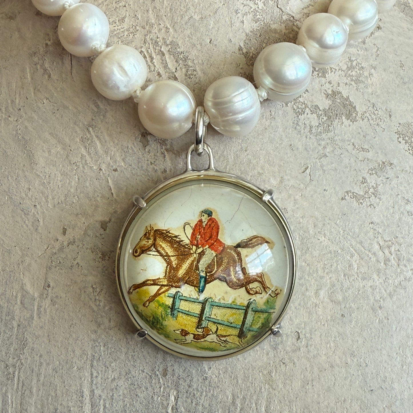 Vintage Horse Bridle Rosette on Pearl Necklace