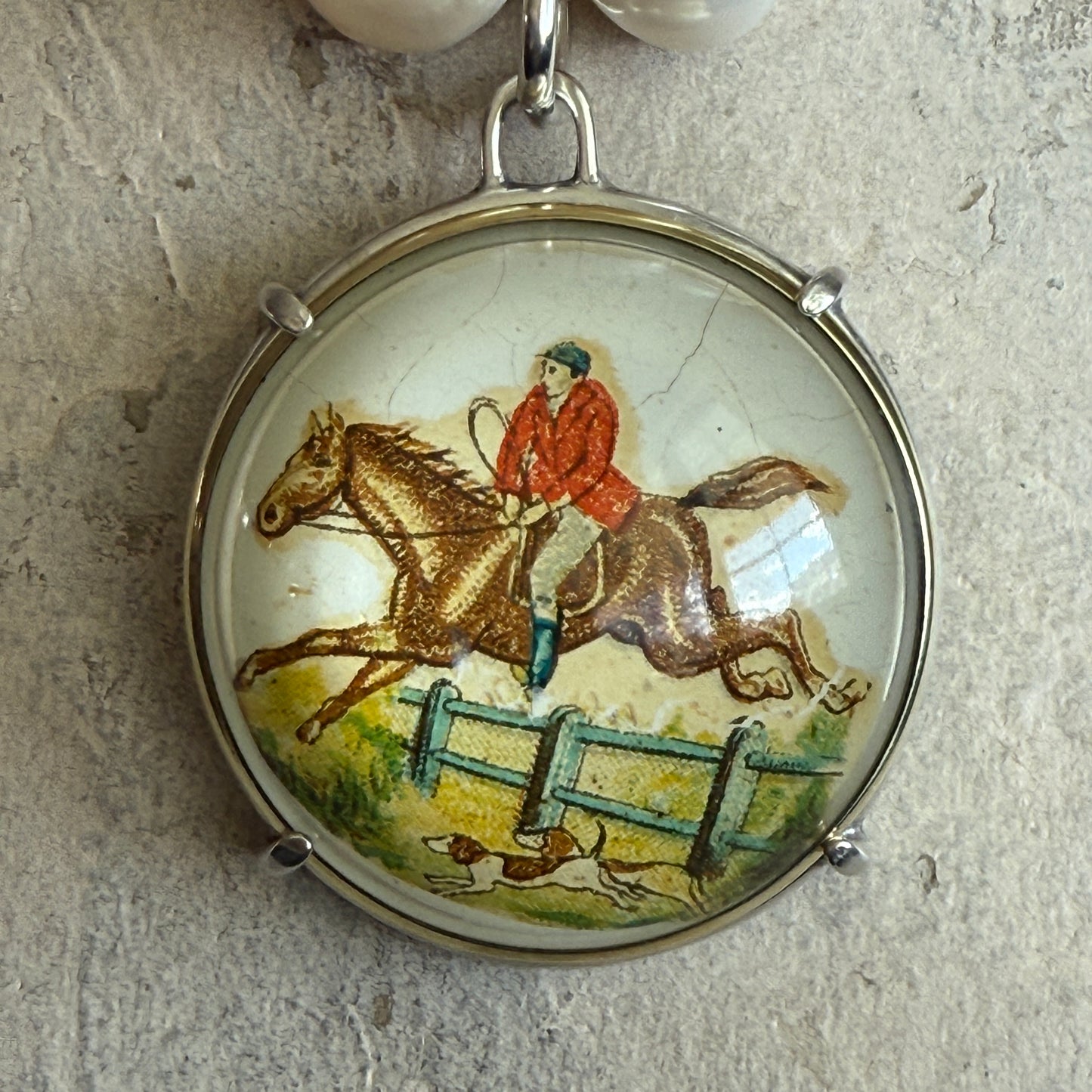 Vintage Horse Bridle Rosette on Pearl Necklace