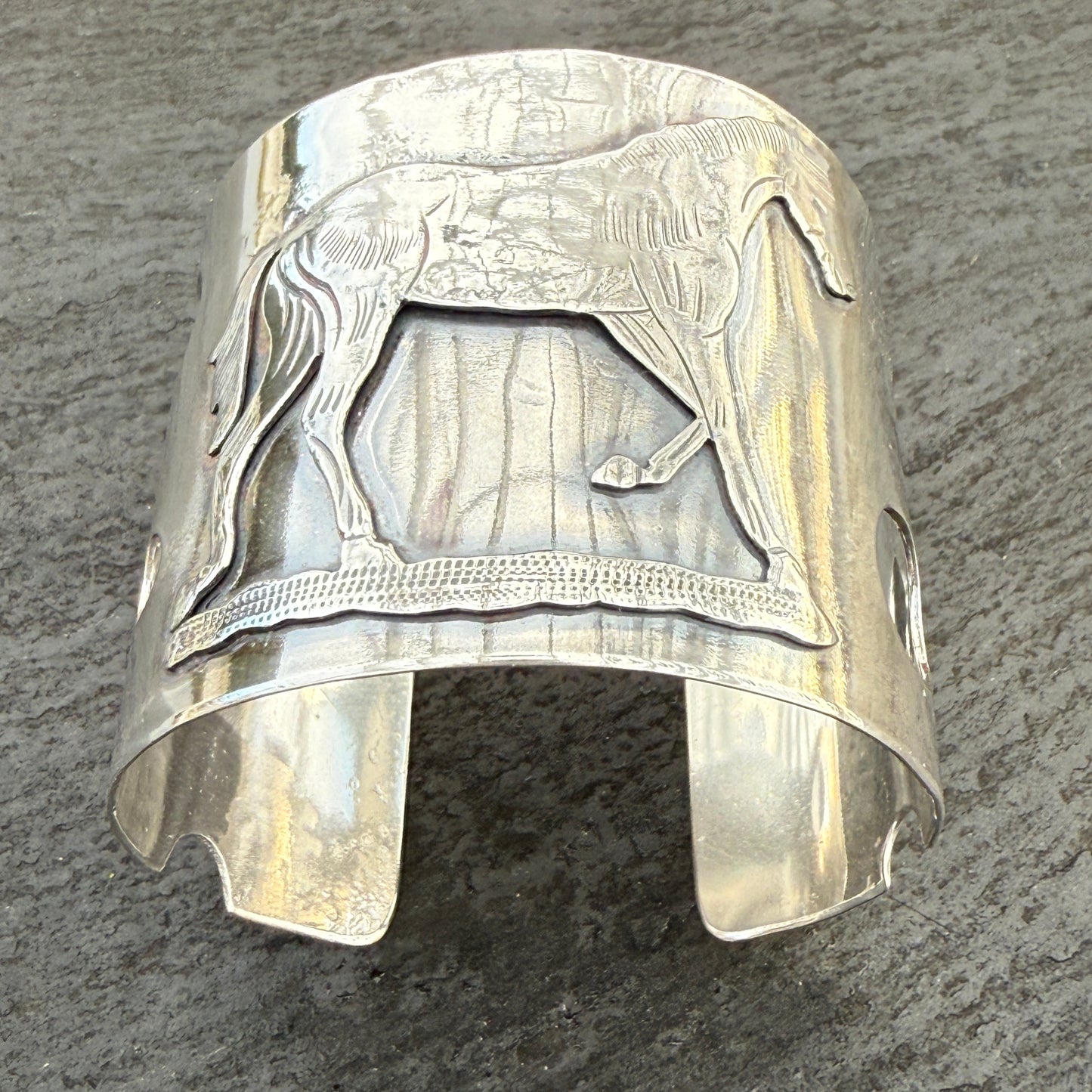 Vintage Engraved Horse Cuff Bracelet