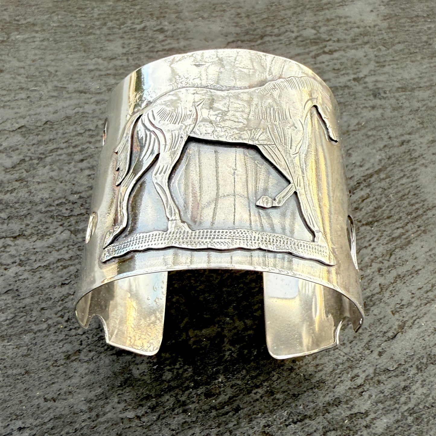 Vintage Engraved Horse Cuff Bracelet