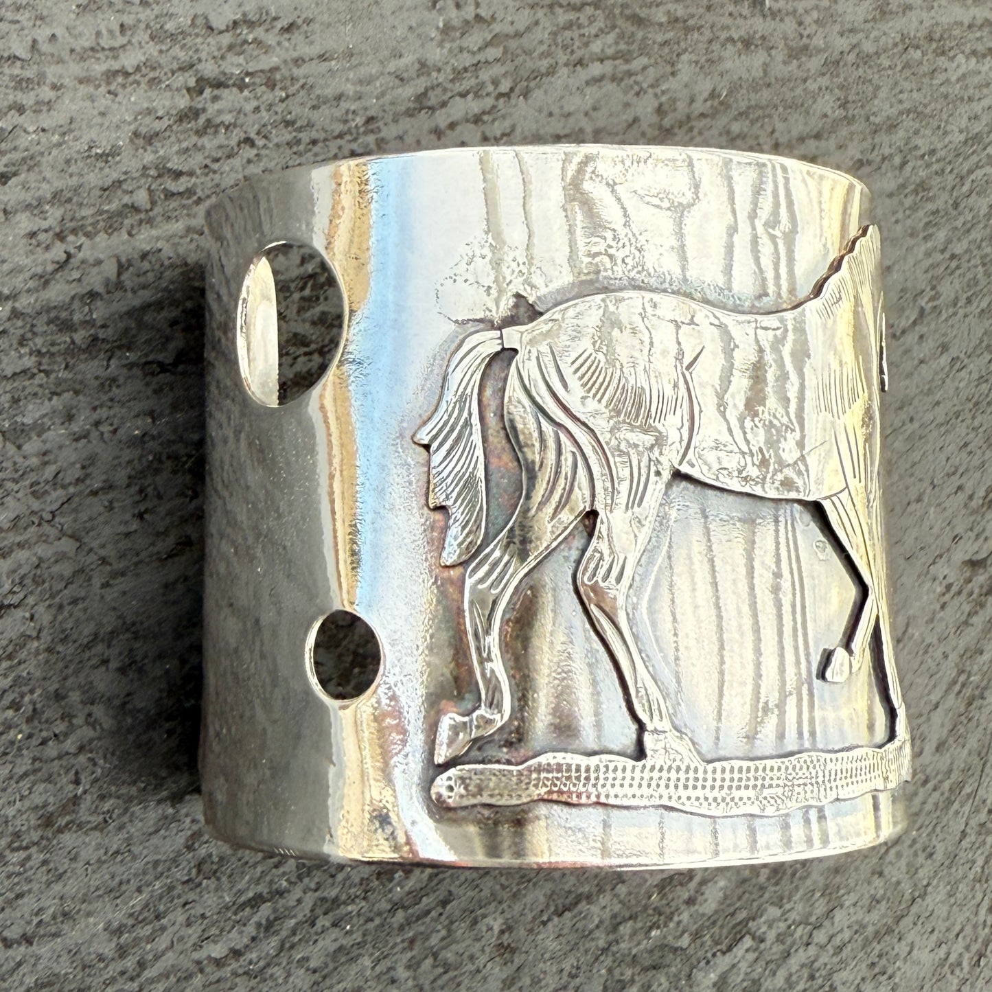Vintage Engraved Horse Cuff Bracelet