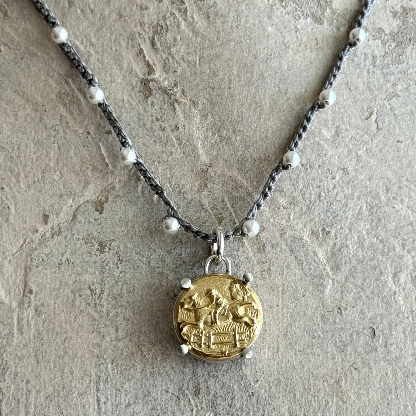 Little Lovely Satin Brass Jumping Horse Necklace