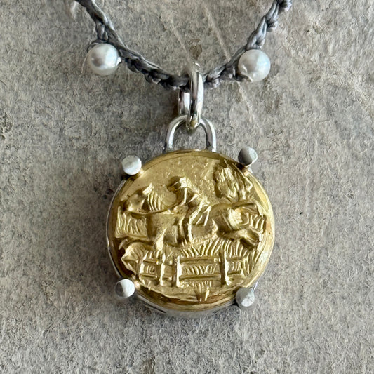 Little Lovely Satin Brass Jumping Horse Necklace