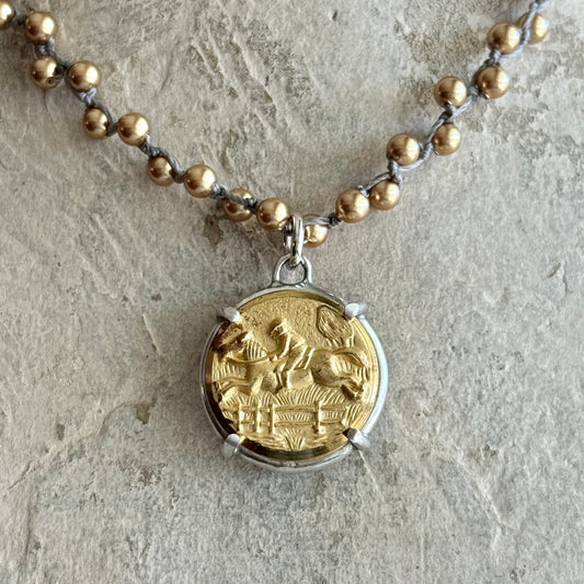 Satin Brass Horse Button Necklace