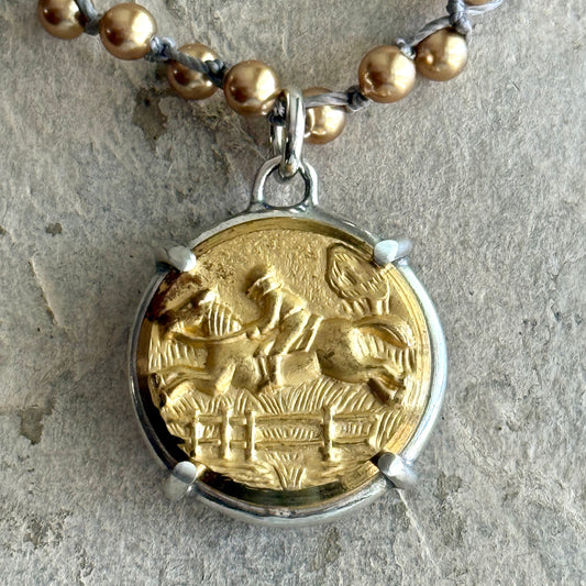 Satin Brass Horse Button Necklace