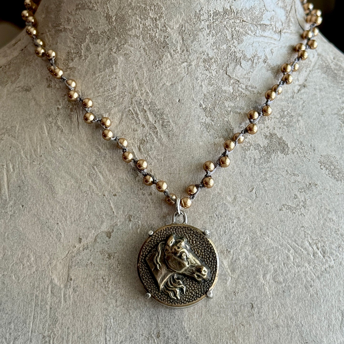 Paris Brass Horse Head Button Necklace