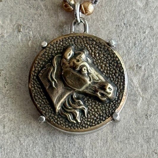 Paris Brass Horse Head Button Necklace