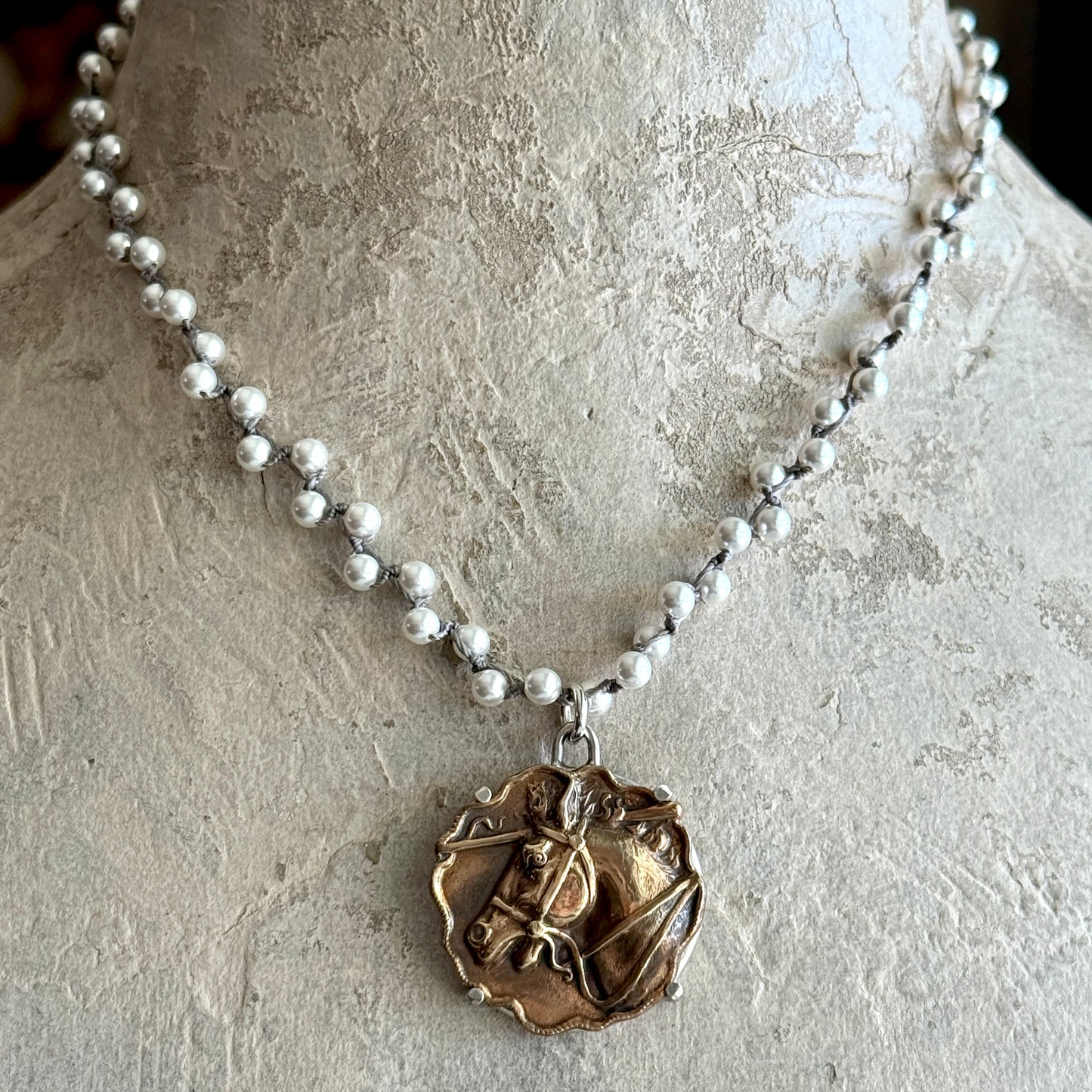 Brass Horse Head Button Necklace