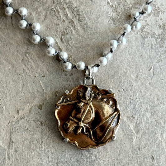 Brass Horse Head Button Necklace