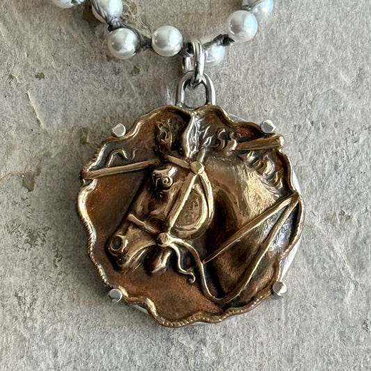 Brass Horse Head Button Necklace
